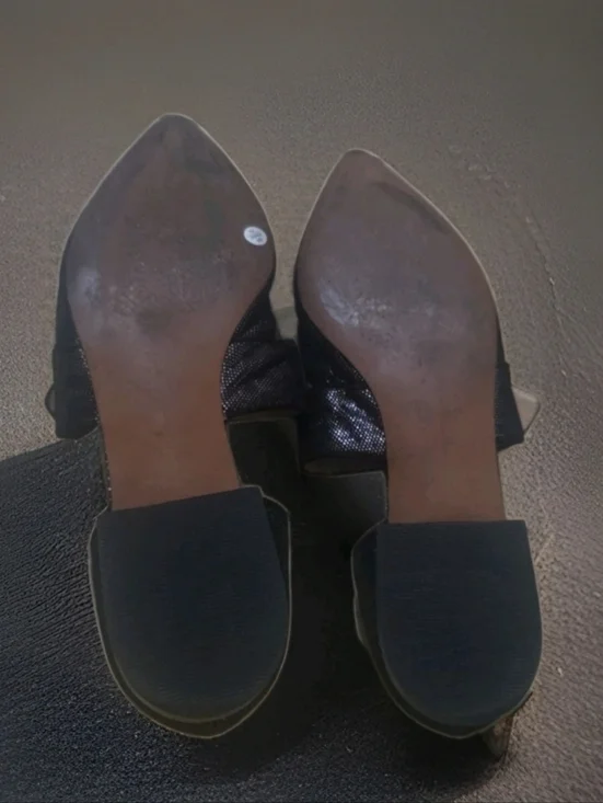 Pre-loved Paolo Dean Womens Black Metallic Leather Pointy Toe Flat Sz 8 - Picture 6 of 8